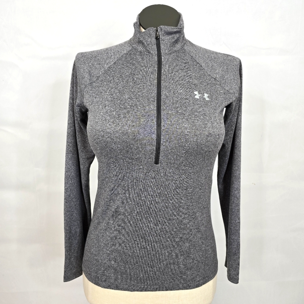 Under Armour Heat Gear Loose Fit Dark Heather Gray 1/2 Zip Pullover Top Sz S